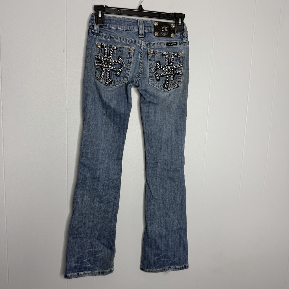 Miss Me Jeans Size 24 JP500gR Blue Studded Rhinestone Cross Boot Cut Y2K Low Ris - Picture 4 of 11
